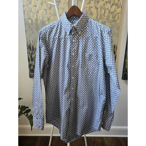 Sid Mashburn Men's Sz L  Blue White Geometric Button Down Sport Shirt Casual - Picture 2 of 11